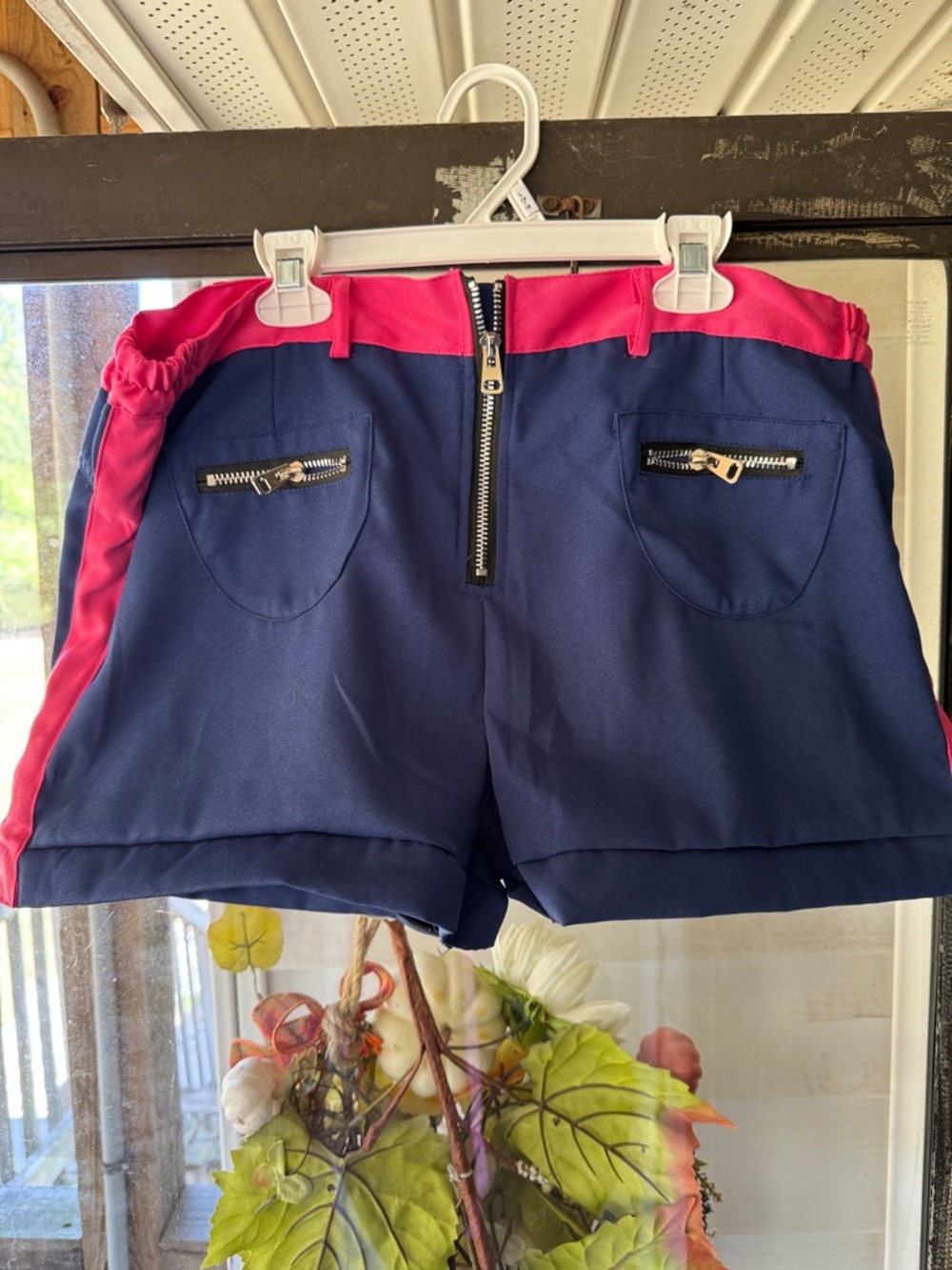 Women's Navy and Pink Shorts with Zip Pocket Detail